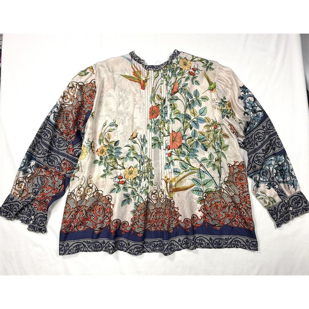 Johnny Was NWOT Evette 100% silk Blouse Sz XXL floral print ruffled neckline - Picture 8 of 14
